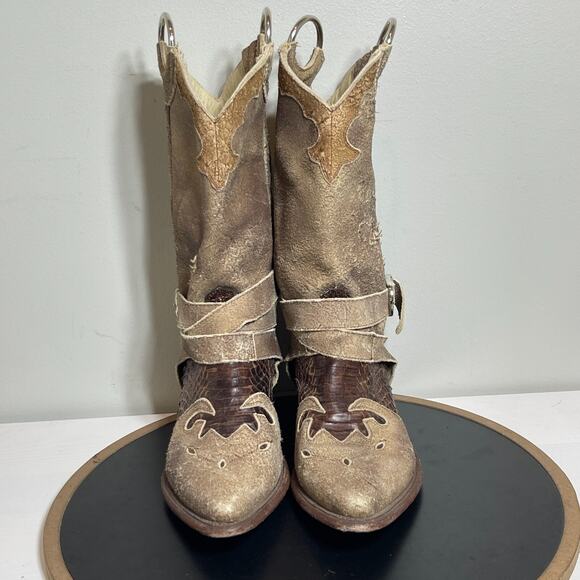 Pecos‎ Bill Boots Women 6.5 Distressed Western Python Inlay Harness Exotic Rodeo - Picture 5 of 16